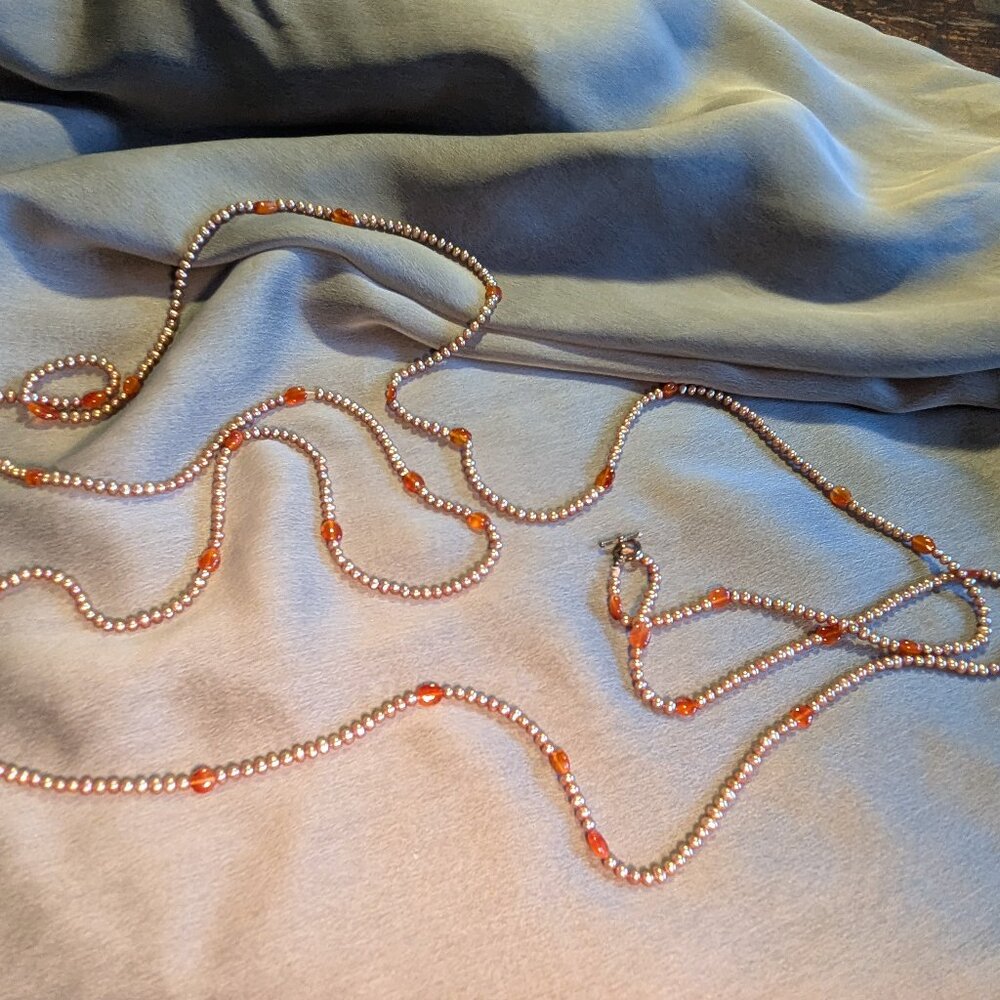 Carnelian Agate + Freshwater Pearl strand necklace w/toggle clasp